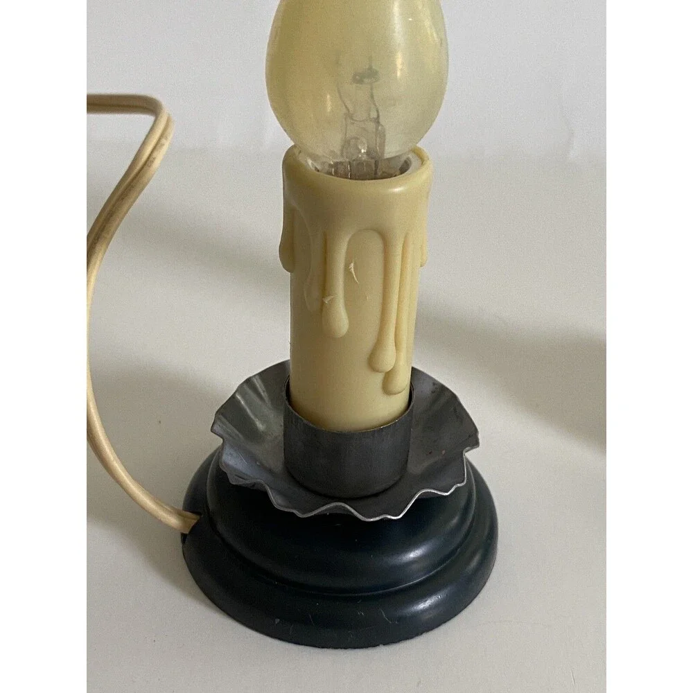 Vintage Christmas Window Candle Dripping Wax Flame Ruffle Metal Rustic Farmhouse